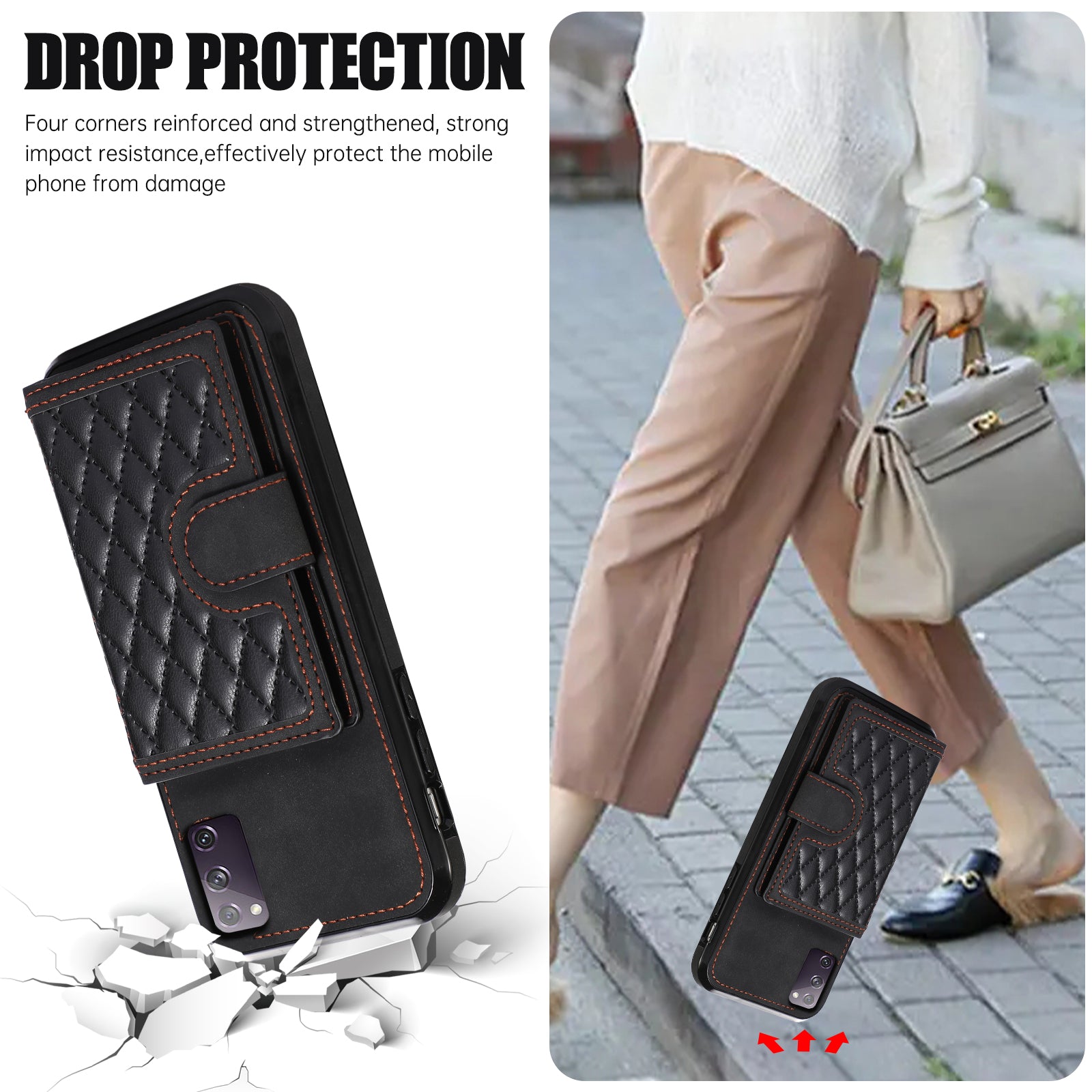 For Samsung Galaxy S20 4G / 5G Card Holder Phone Case TPU+PU Leather Kickstand Phone Cover - Black For Samsung Galaxy S20 4G / 5G Card Holder Phone Case TPU+PU Leather Kickstand Phone Cover - Black